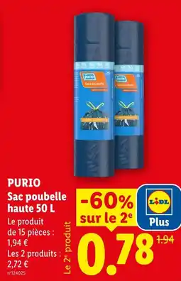 Lidl Purio sac poubelle haute 50 l offre