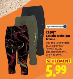 Lidl Crivit corsaire technique femme noir offre