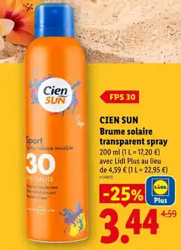Lidl Cien sun brume solaire transparent spray fps 30 offre