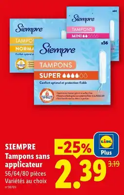 Lidl Siempre tampons sans applicateur mini offre