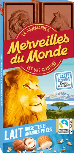 Auchan Merveilles du monde tablettes de chocolat au lait et noisettes et amandes merveilles du monde offre