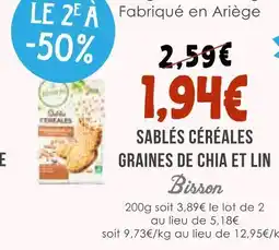 Naturalia Bisson sablés céréales graines de chia et lin offre