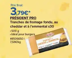 Costco PRÉSIDENT PRO Tranches de fromage fondu, au cheddar et à l'emmental x30 offre