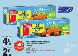 E.Leclerc FINDUS 16 batonnets panes surgelés 100% filet de colin msc offre