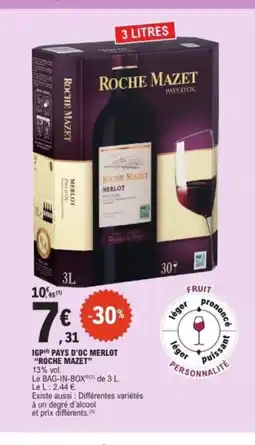 E.Leclerc ROCHE MAZET Igp pays d'oc merlot offre
