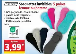 Norma Toptex socquettes invisibles, 5 paires femme ou homme offre