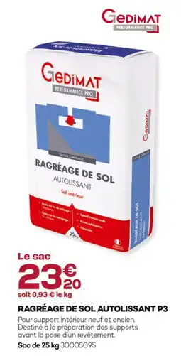 Gedimat Gedimat ragréage de sol autolissant p3 offre