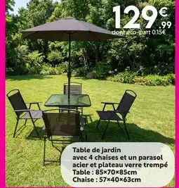 Maxi Bazar Table de jardin avec 4 chaises et un parasol offre