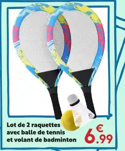 Maxi Bazar Lot de 2 raquettes avec balle de tennis et volant de badminton offre
