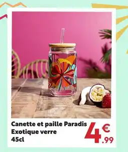Maxi Bazar Canette et paille paradis exotique verre offre