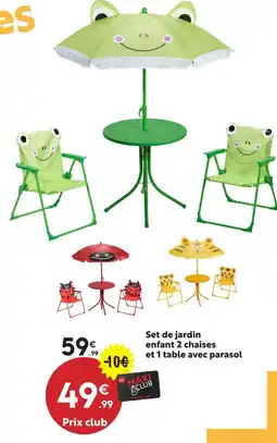 Maxi Bazar Set de jardin enfant avec 2 chaises et 1 table avec parasol offre