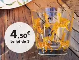 E.Leclerc Lot de 3 gobelet bas conique savannah en verre 3 décors différents offre