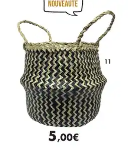 E.Leclerc Panier thailandais en jonc de mer avec anses avec motif noir offre