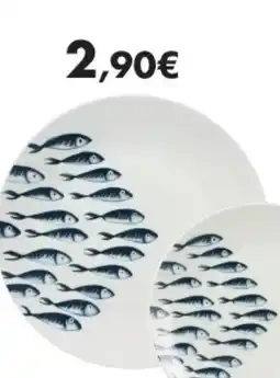 E.Leclerc Collection maquereau en grès blanc et bleu assiette plate offre