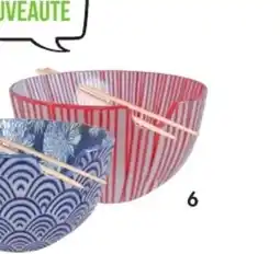 E.Leclerc Bol à ramen akira couleur rouge en grès avec 1 paire de baguette en bois offre