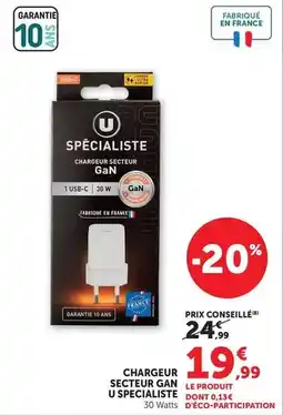 Hyper U U specialiste - chargeur secteur gan offre