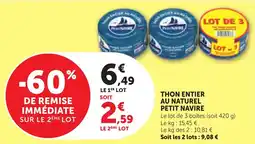 Bi1 Thon entier au naturel petit navire offre