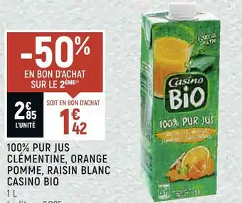 Petit Casino Casino bio 100% pur jus clémentine, orange pomme, raisin blanc offre