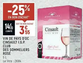 Petit Casino Club des sommeliers vin de pays d’oc cinsault i.g.p. rosé offre