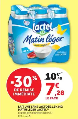 Bi1 Lait uht sans lactose 1,2% mg matin leger lactel offre