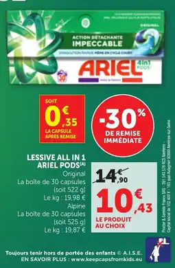 Bi1 Lessive all in 1 ariel pods offre