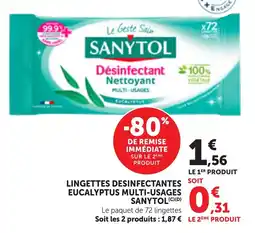 Bi1 Lingettes desinfectantes eucalyptus multi-usages sanytol offre