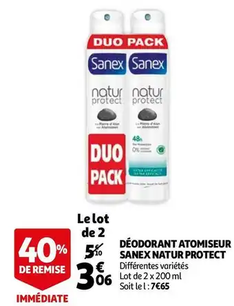 Auchan Sanex déodorant atomiseur offre
