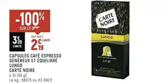 Petit Casino Carte noire capsules café espresso généreux et équilibré lungo offre