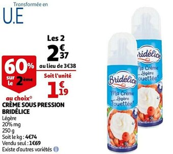 Auchan Bridélice crème sous pression offre
