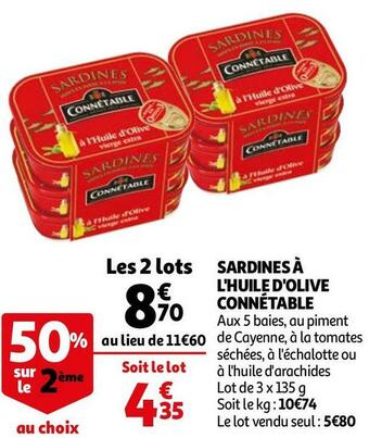 Auchan Connétable sardines à l'huile d'olive offre