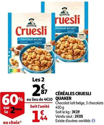 Auchan Quaker céréales cruesli offre