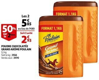 Auchan Poulain poudre chocolatée grand arôme offre