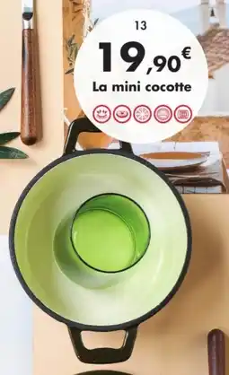 E.Leclerc Mini cocotte vert olive en fonte acier avec revêtement intérieur émaillé couvercle et bouchon inox offre