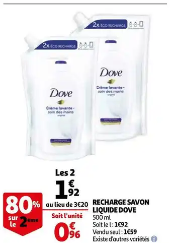 Auchan Dove recharge savon liquide offre