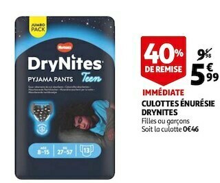 Auchan Drynites culottes énurésie offre