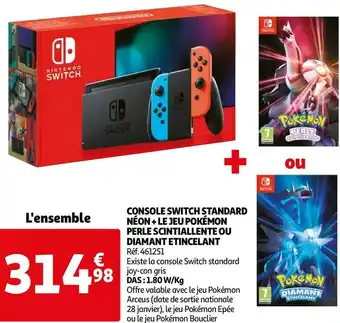 Nintendo console switch standard néon + le jeu pokémon perle scintiallente ou diamant etincelant