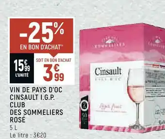 Spar Club des sommeliers vin de pays d’oc cinsault i.g.p. rosé offre
