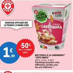 E.Leclerc CÔTÉ SNACK Box fusilli à la carbonara offre