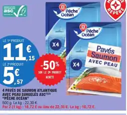E.Leclerc PÊCHE OCÉAN 4 pavés de saumon atlantique avec peau surgelés asc offre