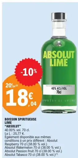 E.Leclerc ABSOLUT Boisson spiritueuse lime offre