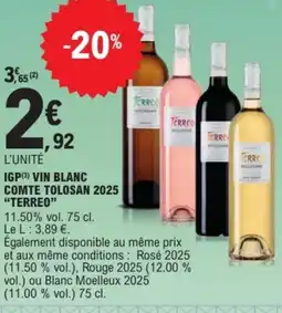 E.Leclerc TERREO Igp vin blanc comte tolosan 2025 offre