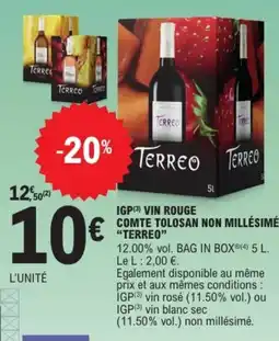 E.Leclerc TERREO Igp vin rouge comte tolosan non millésimé offre