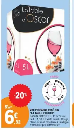 E.Leclerc LA TABLE D'OSCAR Vin d'espagne rosé bib offre