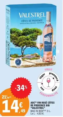 E.Leclerc VALESTREL Aoc vin rosé côtes de provence bib offre