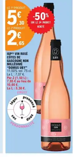 E.Leclerc DOMUS UBY Igp vin rosé côtes de gascogne non millésimé offre