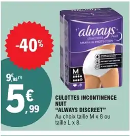 E.Leclerc ALWAYS DISCREET Culottes incontinence nuit offre