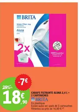 E.Leclerc BRITA Carafe filtrante aluna 2,4 l + 2 cartouches offre