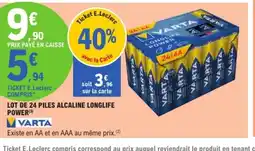E.Leclerc VARTA Lot de 24 piles alcaline longlife power offre