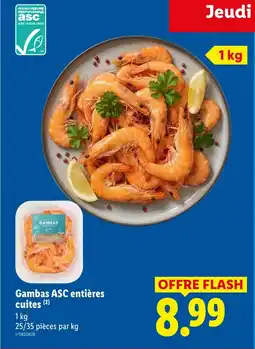 Lidl Gambas ASC entières cuites offre