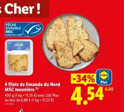 Lidl 4 filets de limande du Nord MSC meunière offre